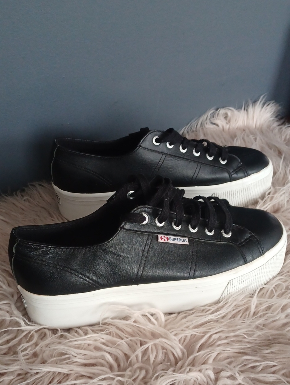 Superga Black Leather Chunky Sneakers